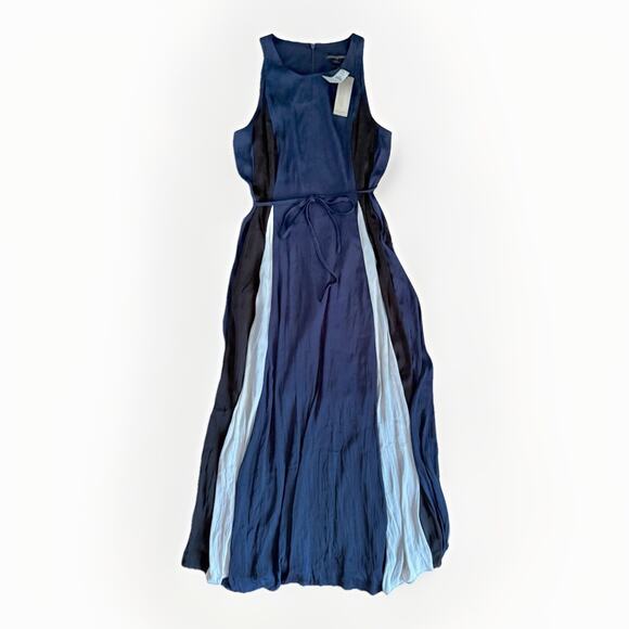 NWT Banana Republic Color Block Panel Maxi Dress Sz 2 P Blue Black White Satin - Picture 1 of 10